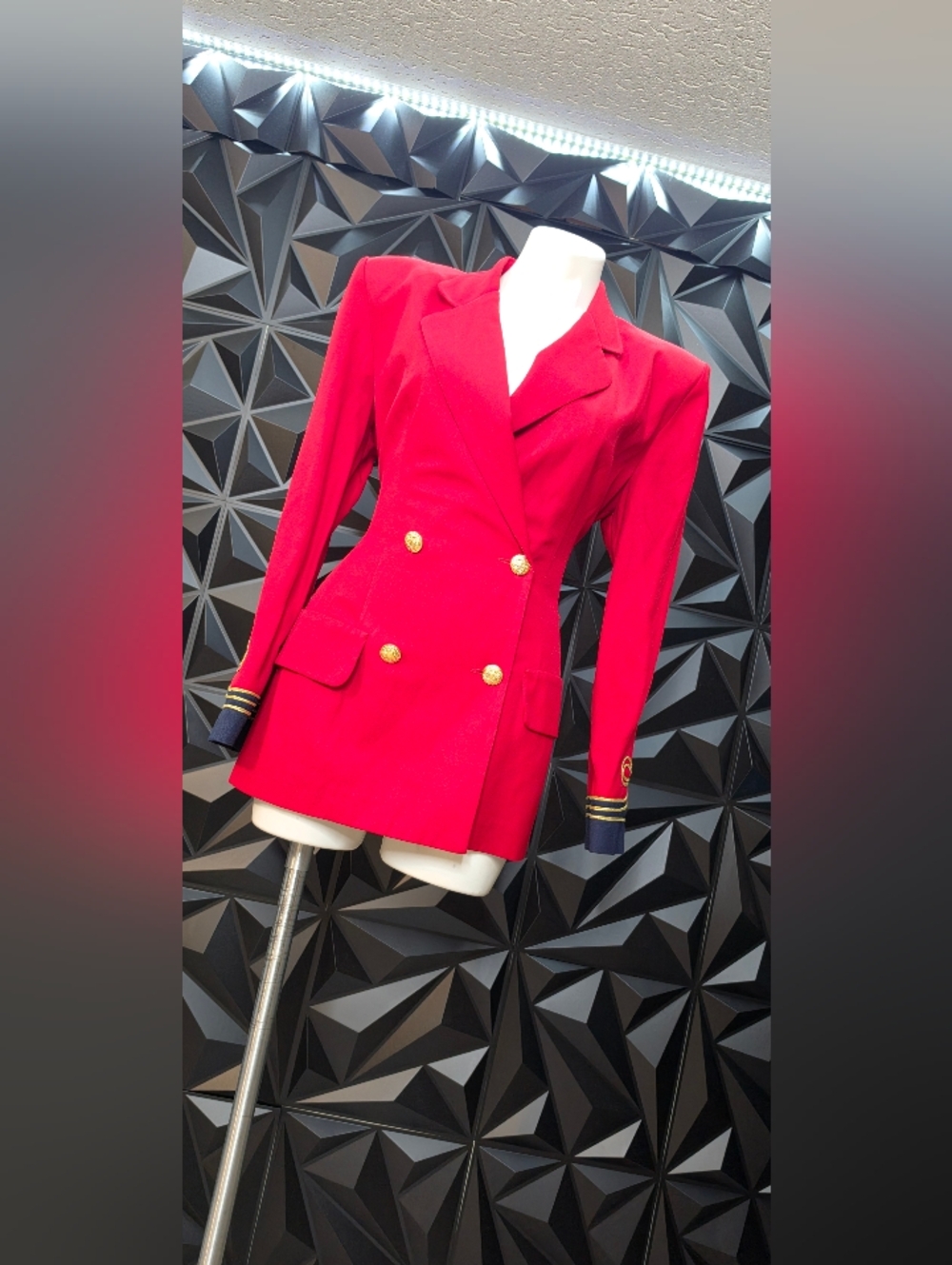 Red Double-Breasted Blazer with Gold Buttons